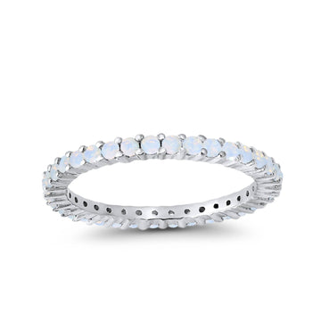 Full Eternity Wedding Round Lab Created White Opal Ring 925 Sterling Silver